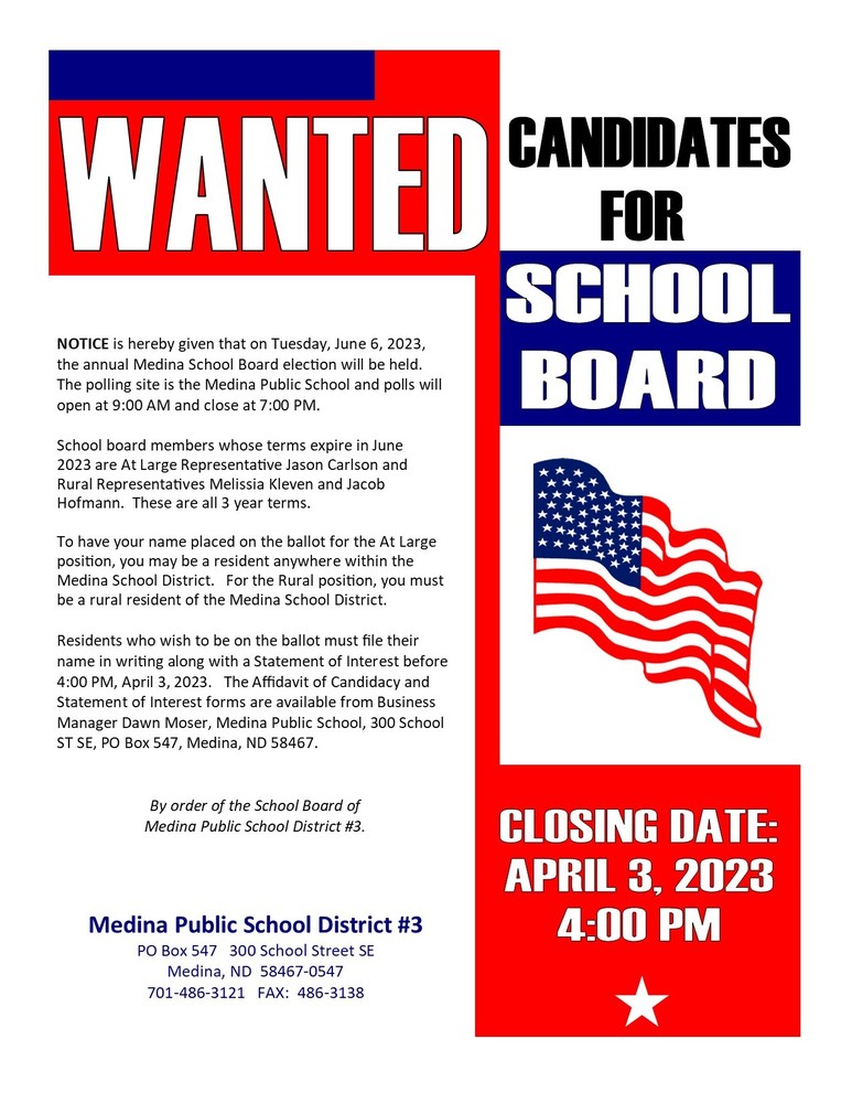 WANTED:  CANDIDATES FOR SCHOOL BOARD